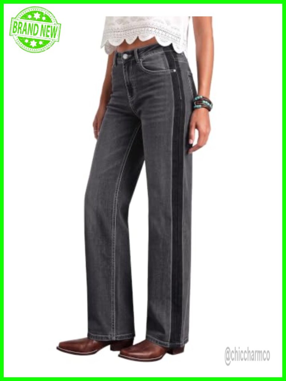High Waisted Straight Leg Jeans Tuxedo Stripe Denim Pants